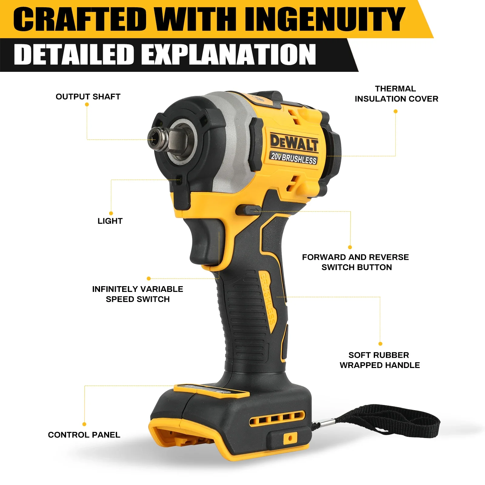 Brushless Impact Wrench 20V - Per DEWALT DCF850, avvitatore a impulsi