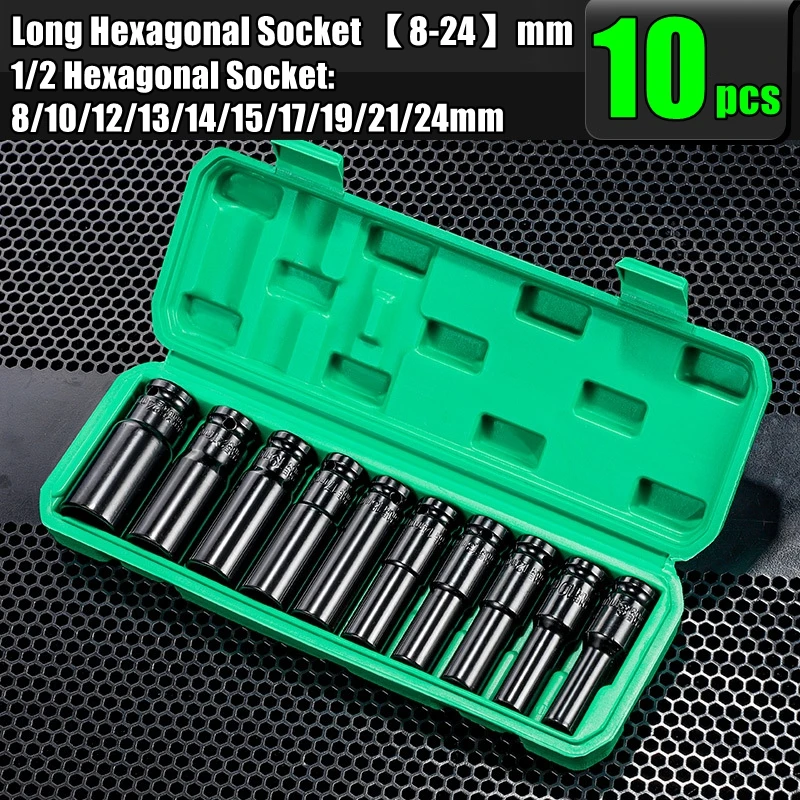 Impact Wrench Socket Set Deep - Set di 10 Chiavi a Bussola