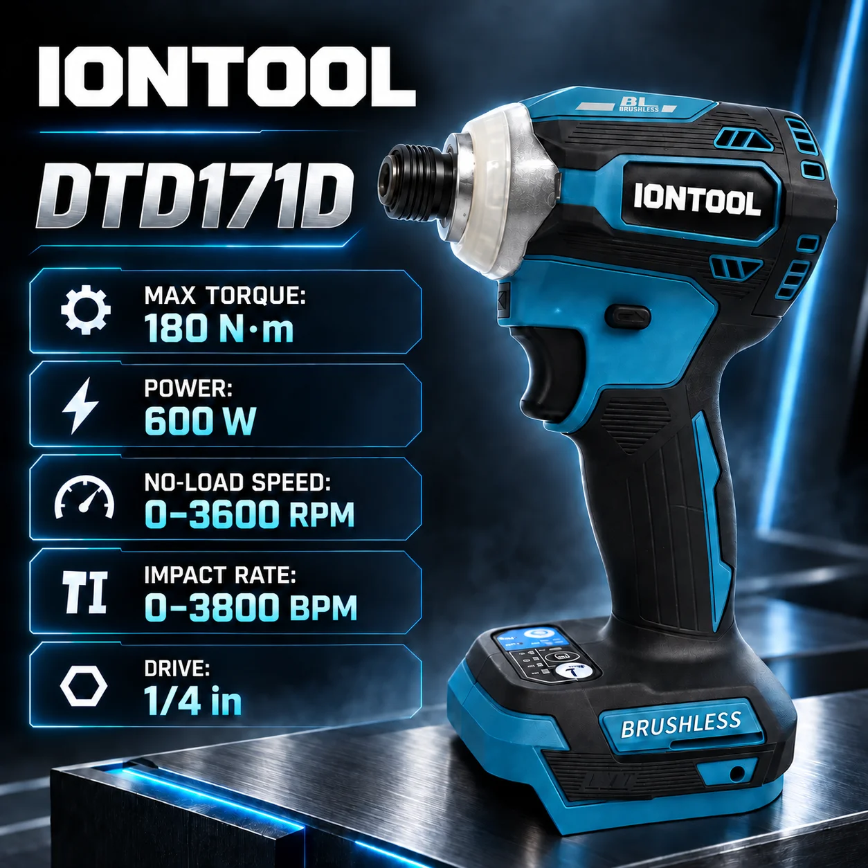 Cordless Impact Driver 1/4 Hex - IONTOOL 600W 180N·m Avvitatore a impulsi